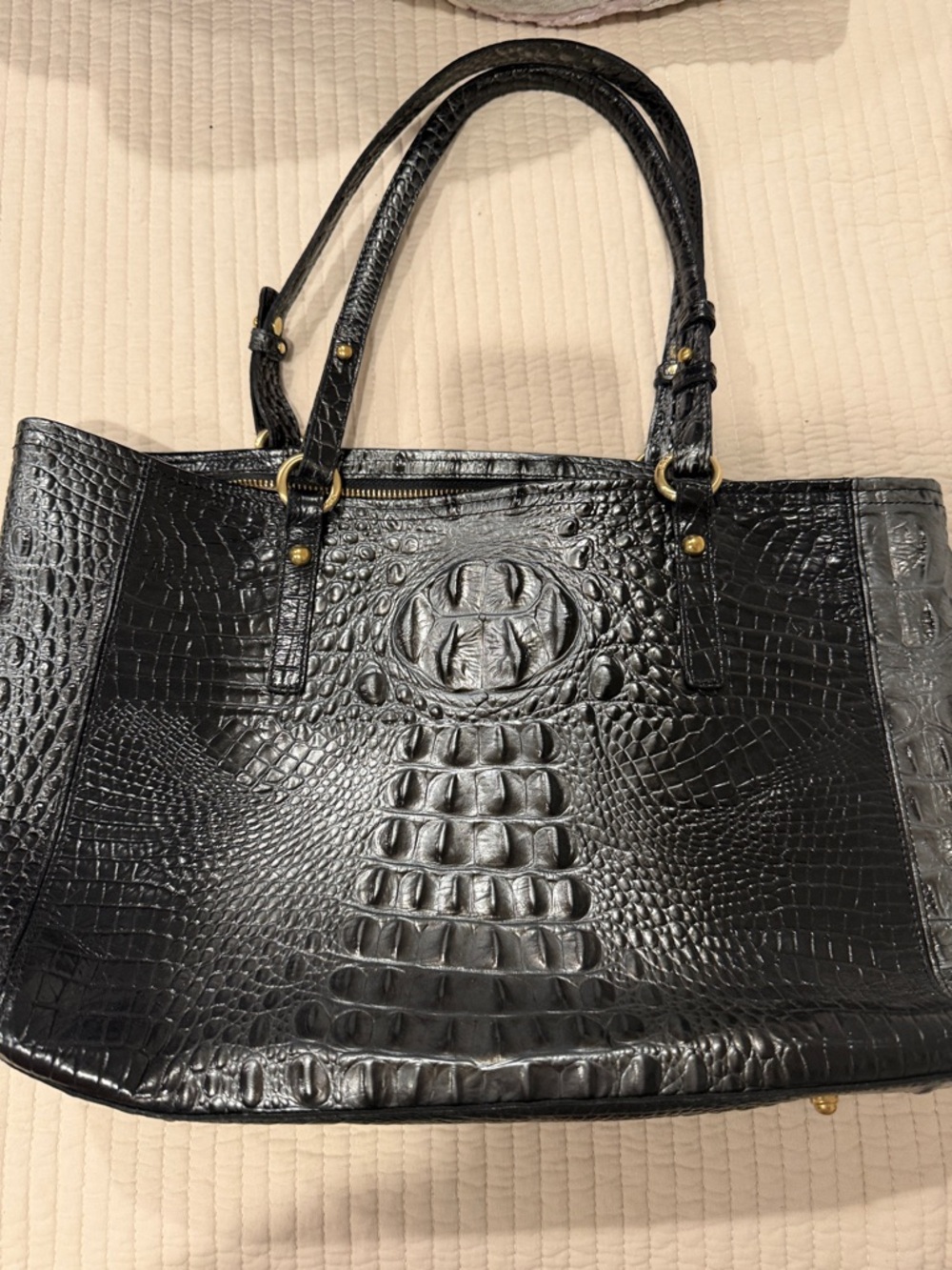 Brahmin Black Croc-Embossed Leather Tote